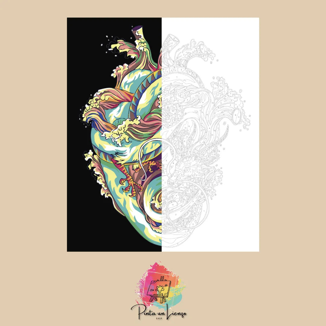 Kit para pintar por números - Dragón y corazón fondo negro