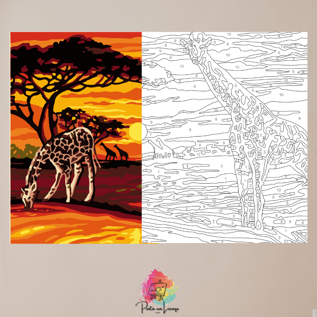 Kit pinta por números - Paisaje Safari Nocturno Jirafas