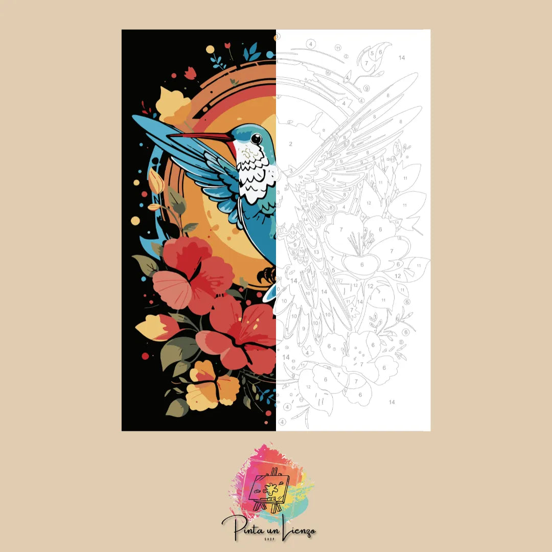 Kit de Lienzo para pintar por números - Colibrí y flores