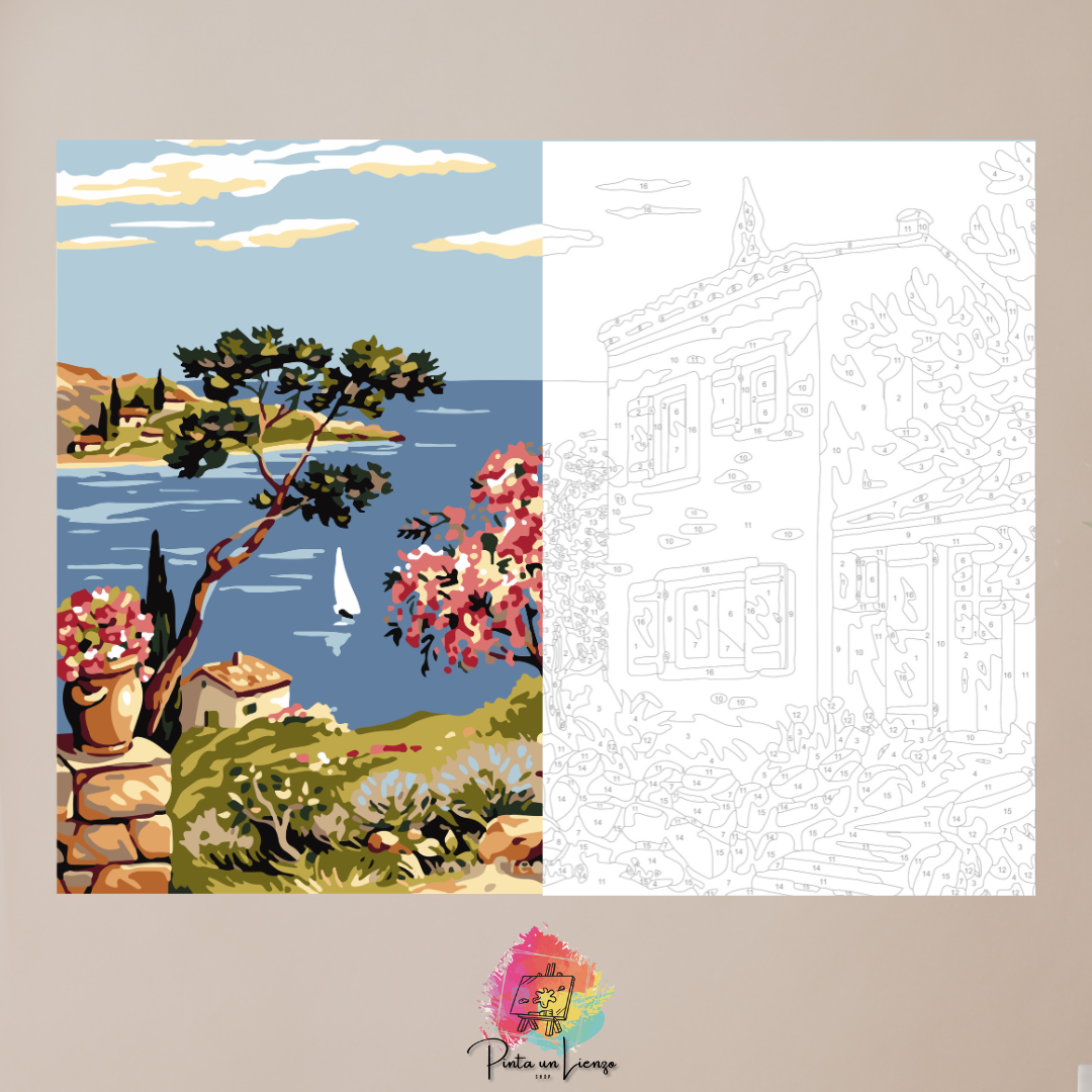Kit pinta por números - Paisaje Frances Casa y Mar