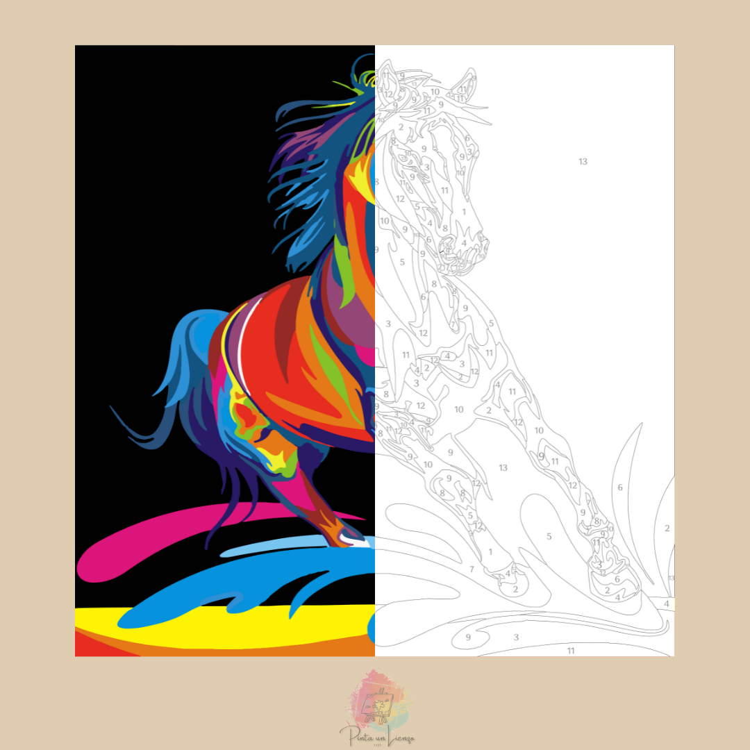 Pintura por Números - Caballo Colorido kit completo