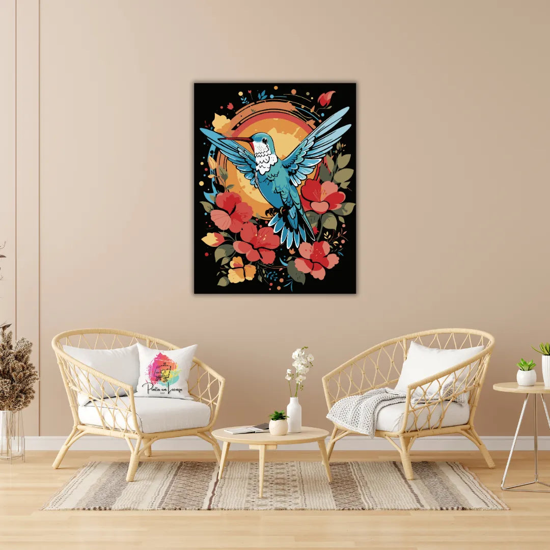 Kit de Lienzo para pintar por números - Colibrí y flores