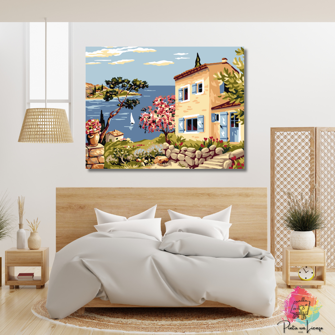 Kit pinta por números - Paisaje Frances Casa y Mar
