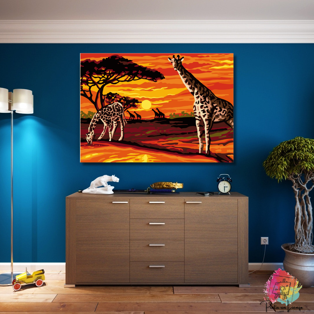 Kit pinta por números - Paisaje Safari Nocturno Jirafas