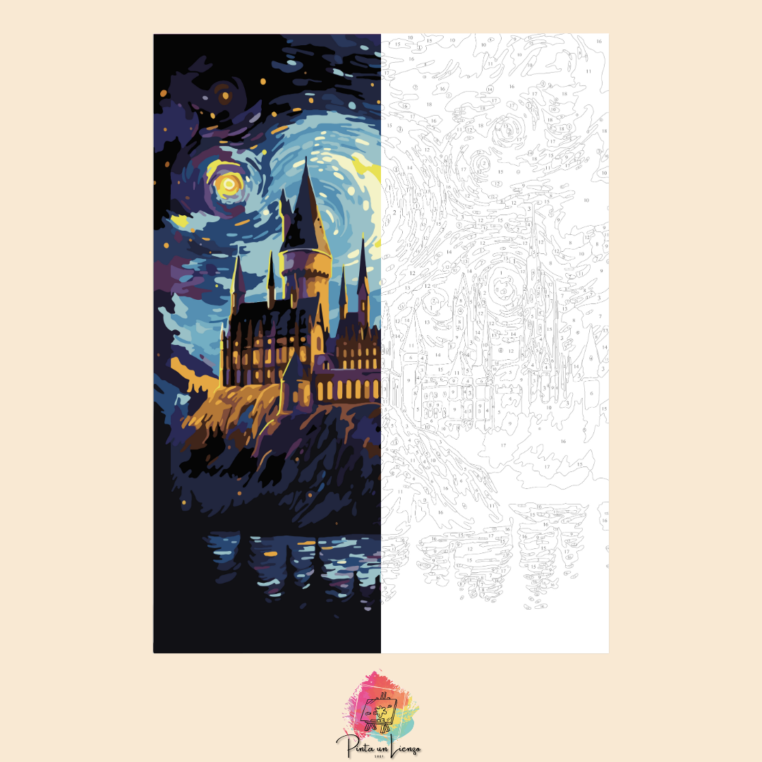Kit para pintar por números - Castillo de Hogwarts en la Noche Estrellada - Harry Potter