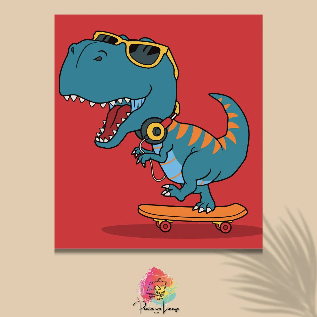 Kit de pintura por números - Dinosaurio T-Rex en Patineta y Gafas