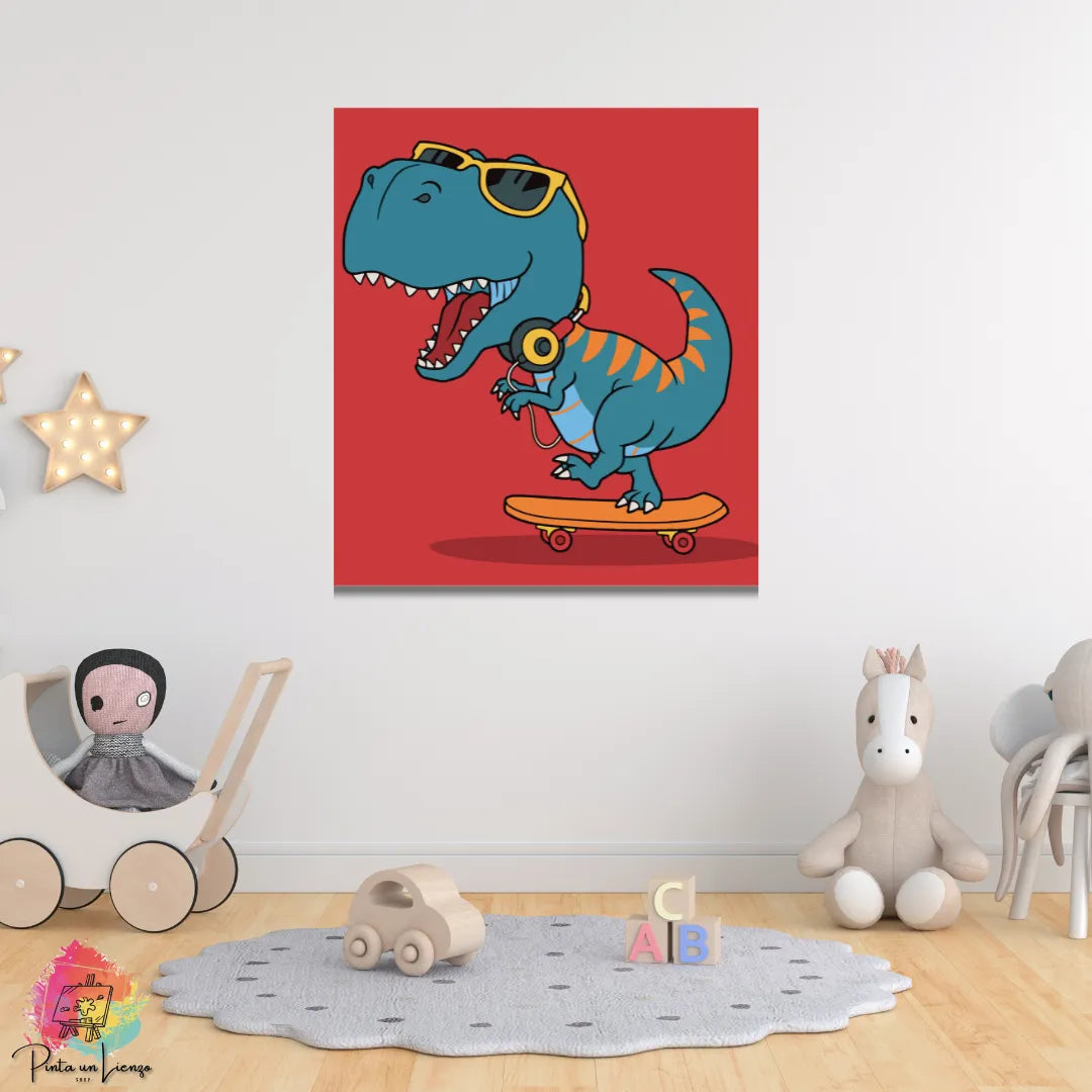 Kit de pintura por números - Dinosaurio T-Rex en Patineta y Gafas