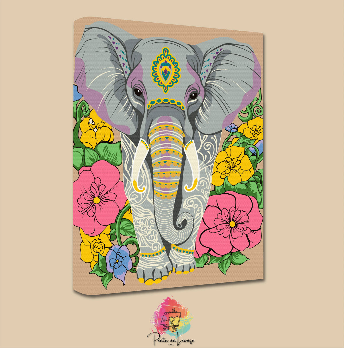 Kit para pintar por números - Elefante flores