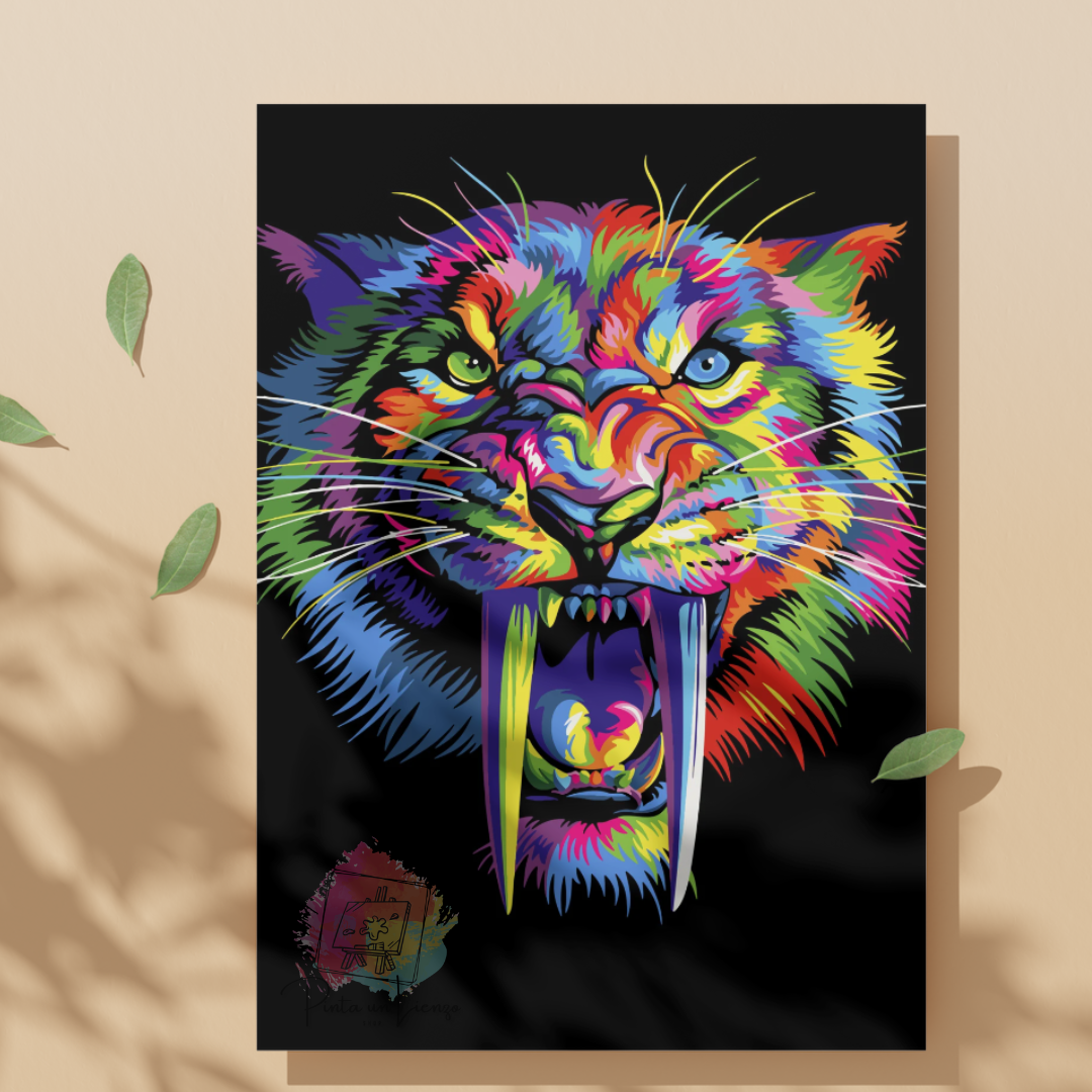 Kit Para Pintar Por Números - Tigre Feroz (Dientes de sable)