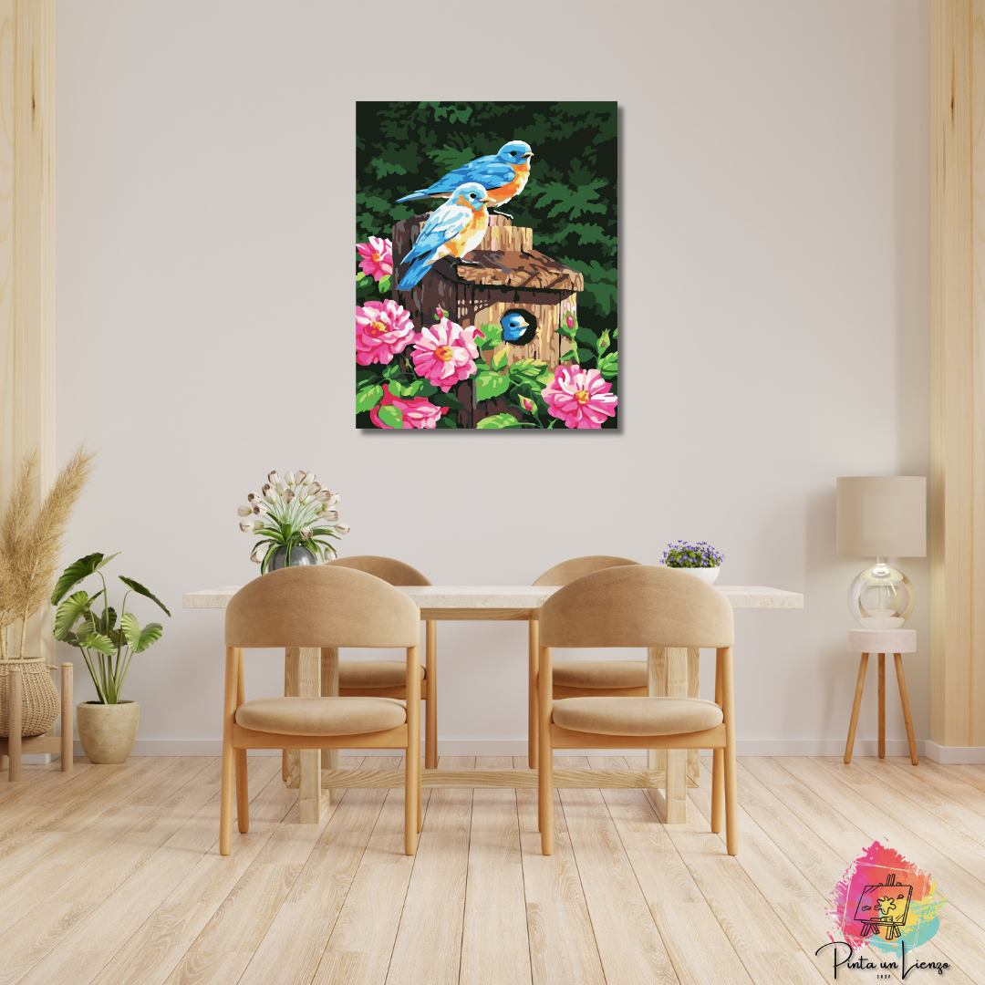 Kit para pintar por números - Pajaros Azules