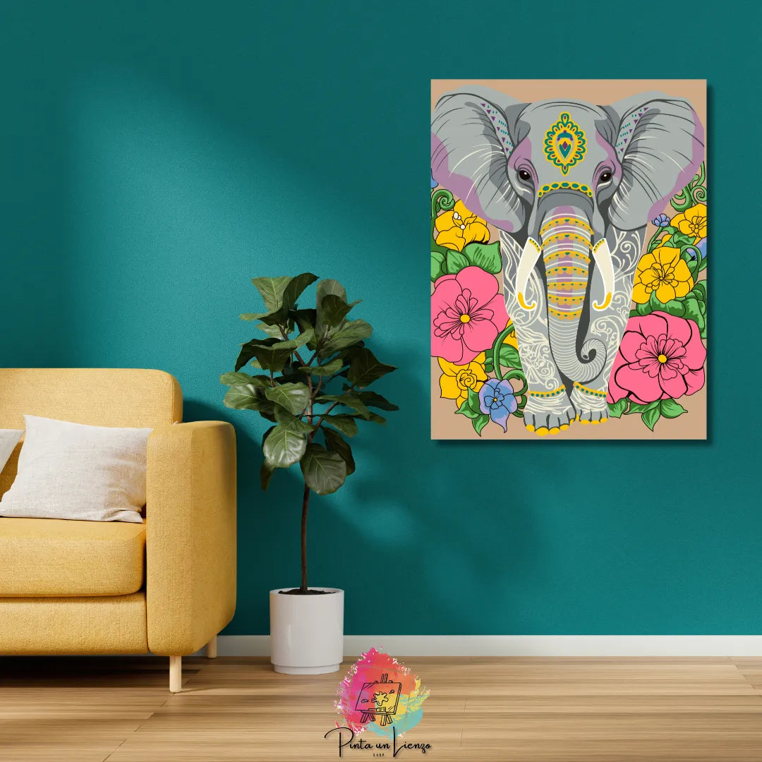 Kit para pintar por números - Elefante flores