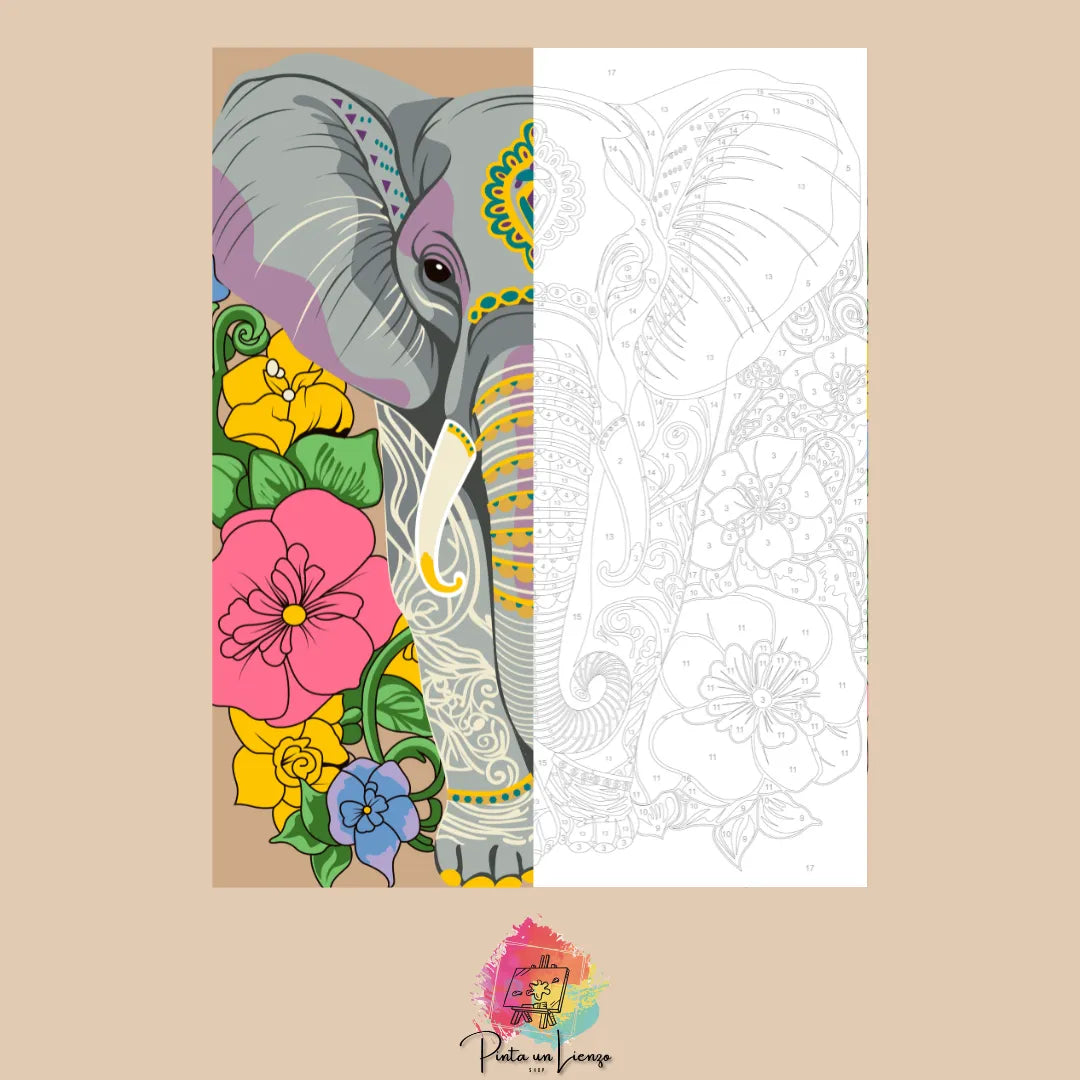 Kit para pintar por números - Elefante flores