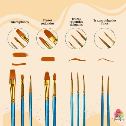 Kit de pinceles de nailon para acrílico, acuarelas y óleo