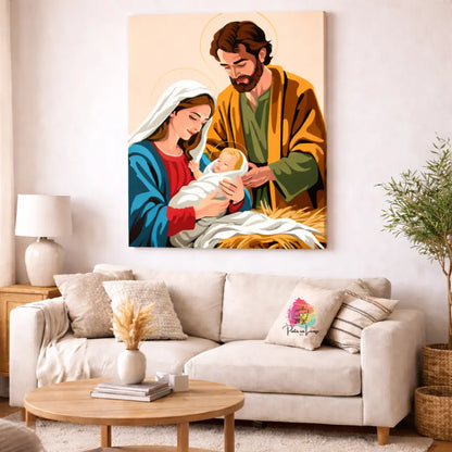 Kit para pintar por números - La sagrada familia en el Pesebre