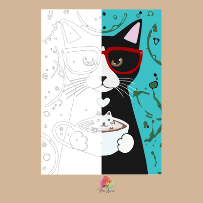 Kit pinta por números - Gato Tasa de Café