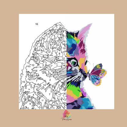Kit pinta por números - Gato Colores Mariposa