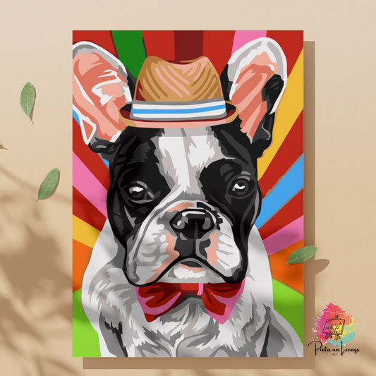 Kit pinta por números - Diseño Perro Bulldog Sombrero