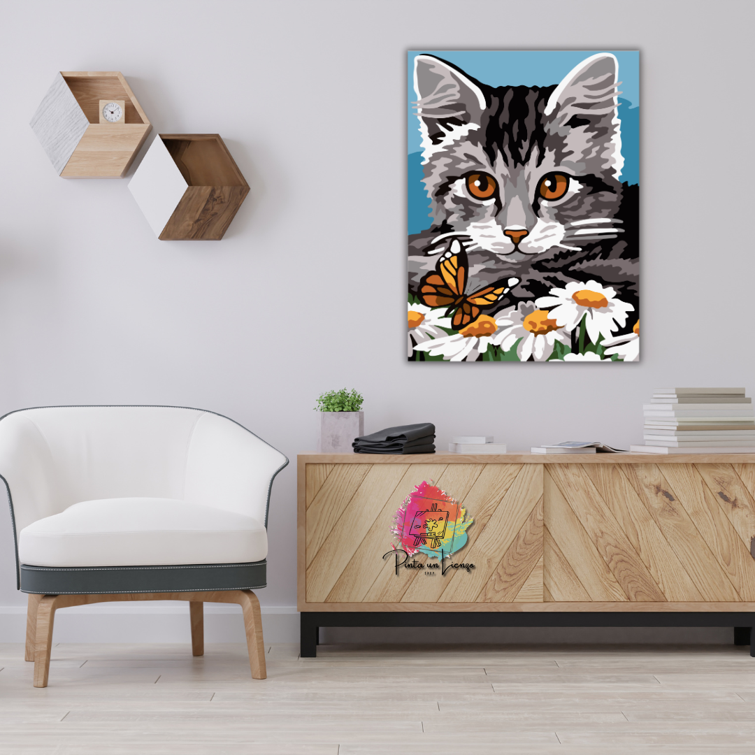 Kit pinta por números - Diseño Gato y Flores