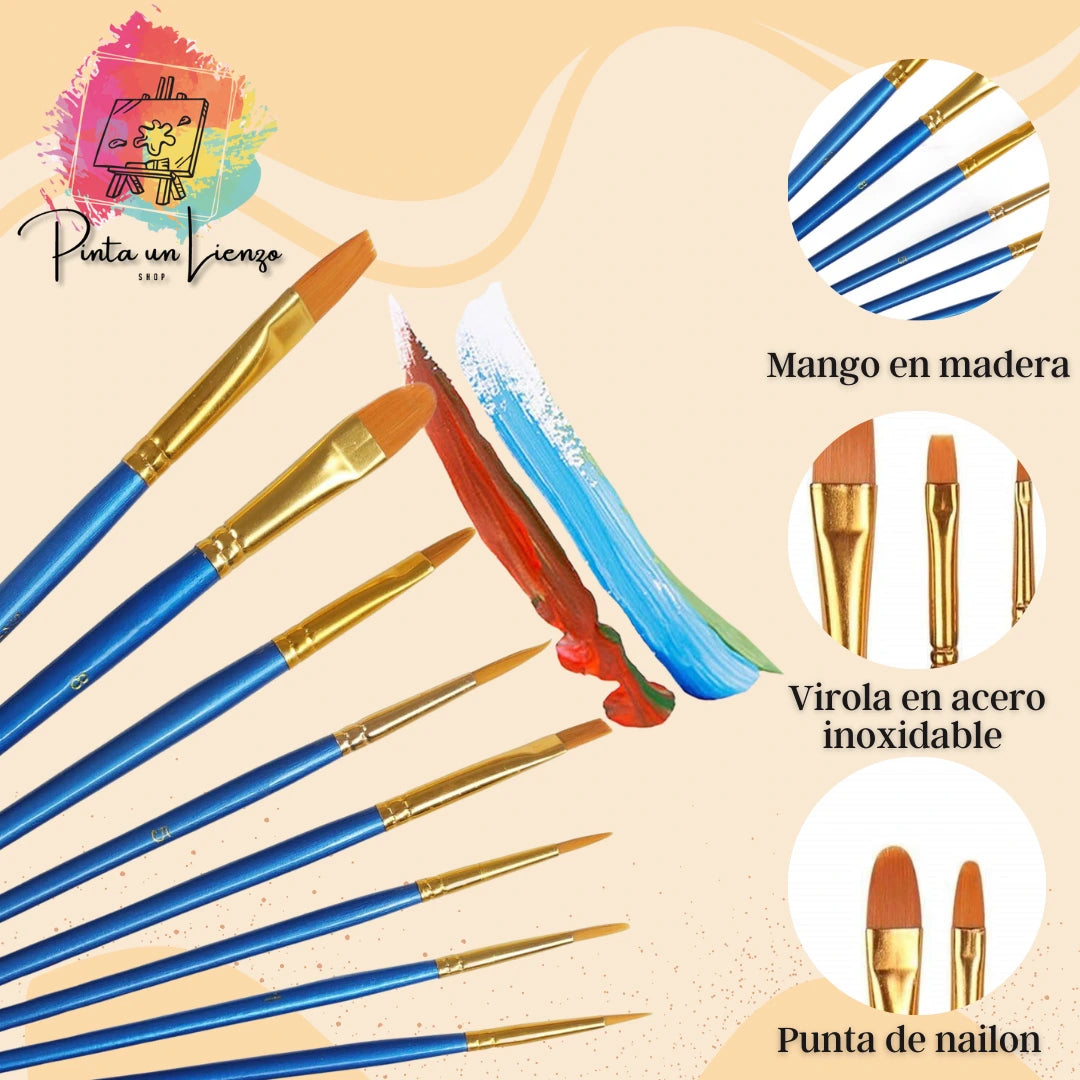 Kit de pinceles de nailon para acrílico, acuarelas y óleo