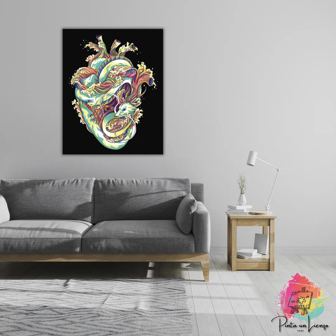Kit para pintar por números - Dragón y corazón fondo negro