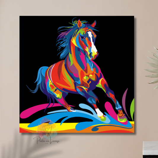 Pintura por Números - Caballo Colorido kit completo