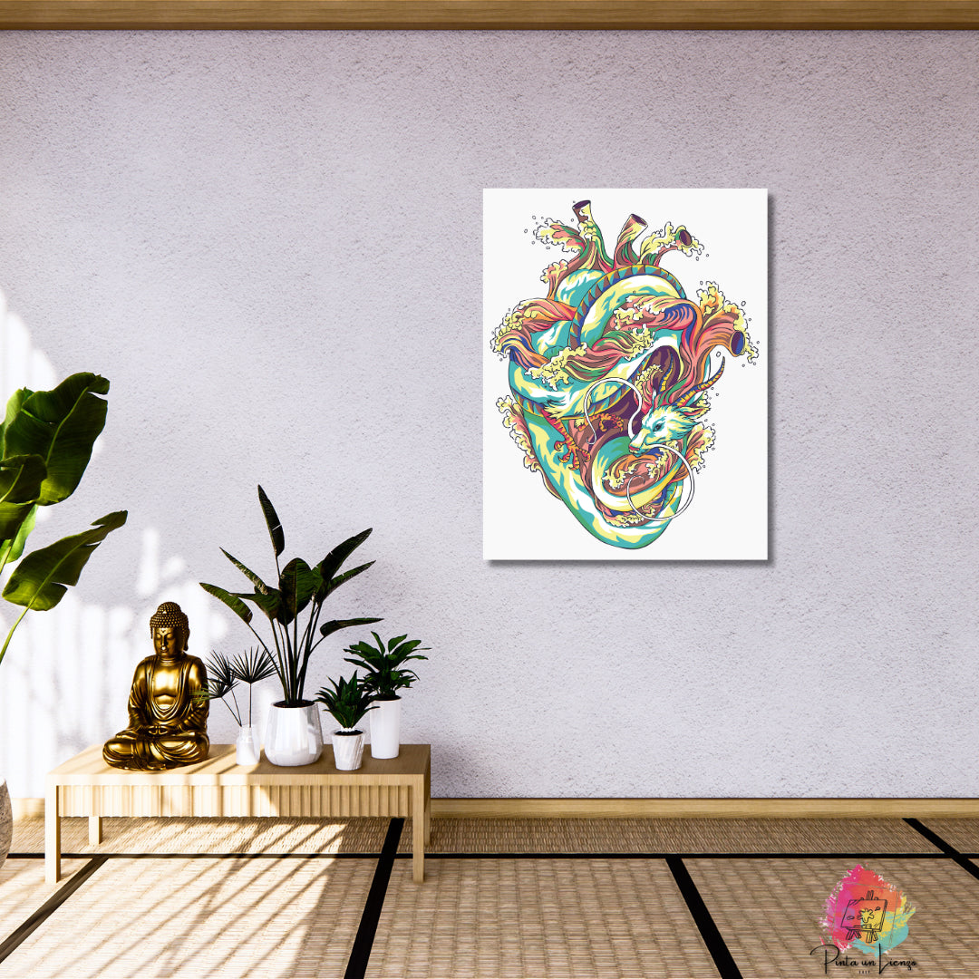 Kit para pintar por números - Dragón y corazón