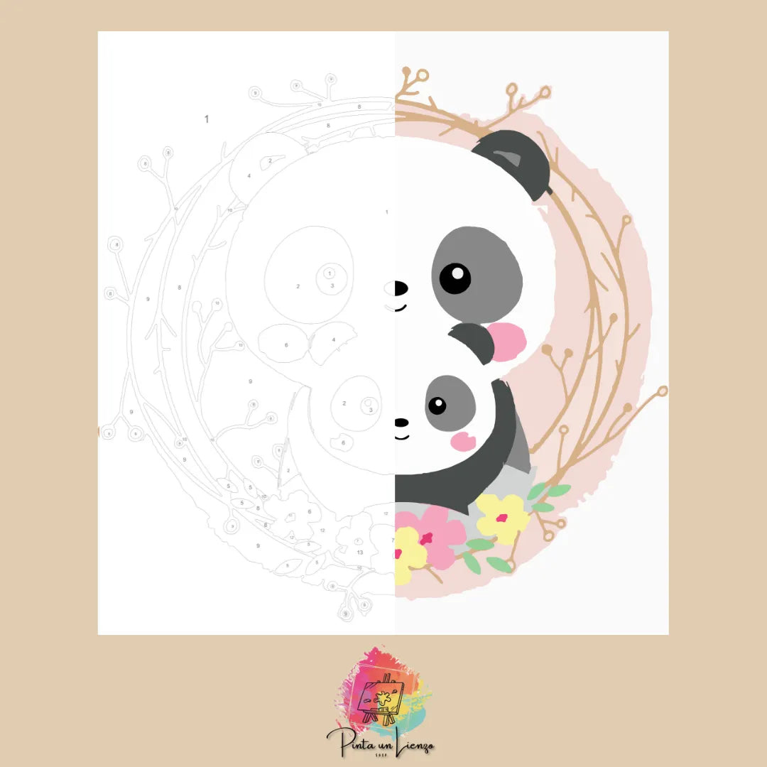 Kit de Lienzo para pintar por números - Ositos Panda