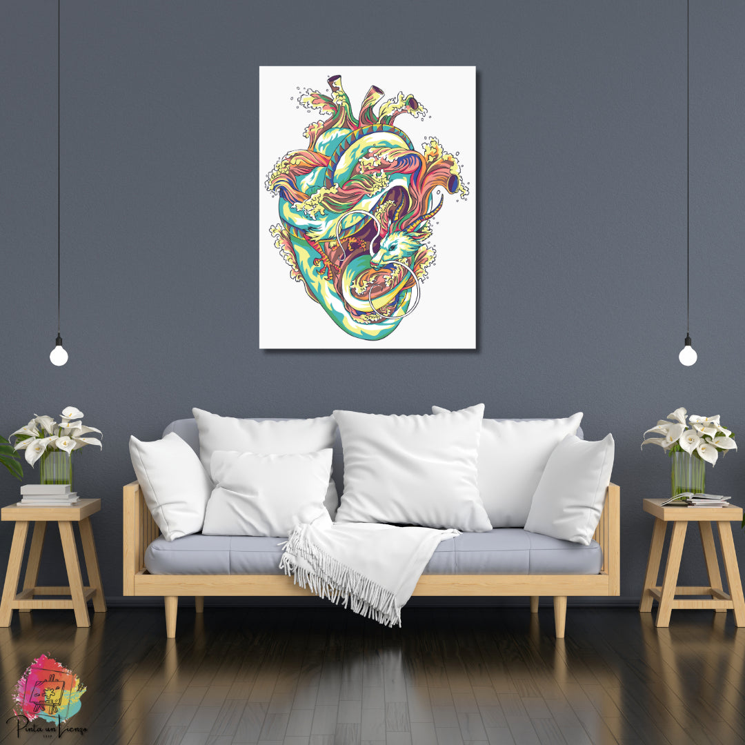 Kit para pintar por números - Dragón y corazón