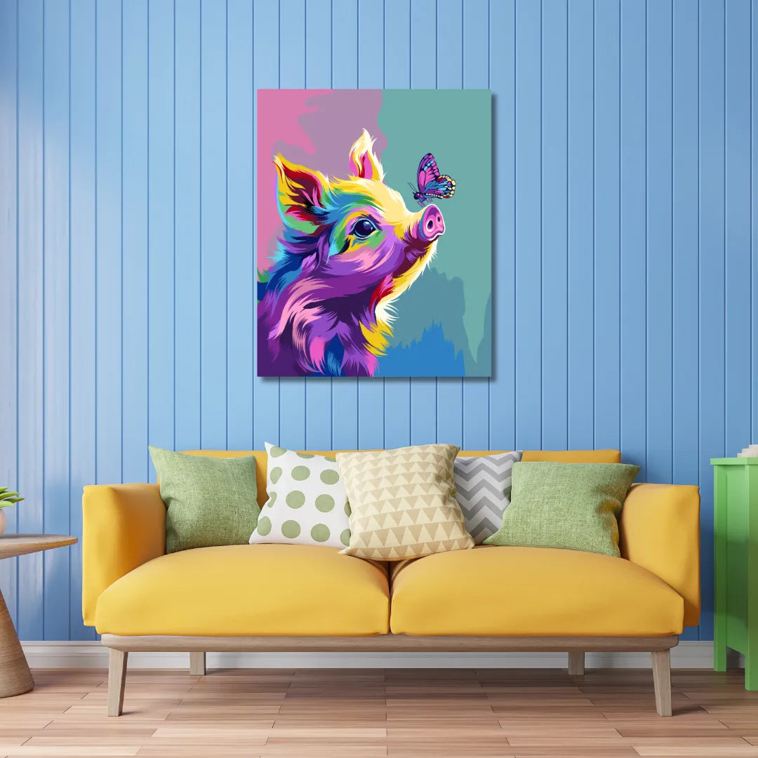 Kit de Lienzo para pintar por números - Cerdito Mariposa