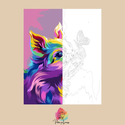Kit de Lienzo para pintar por números - Cerdito Mariposa