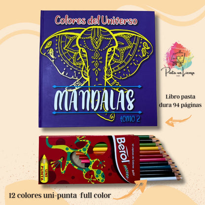 Kit Libro de Mandalas Pasta Dura + Plumones o colores