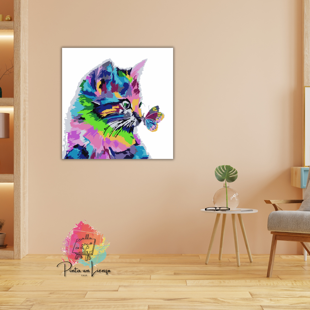 Kit pinta por números - Gato Colores Mariposa