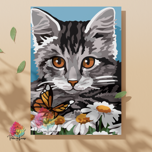 Kit pinta por números - Diseño Gato y Flores