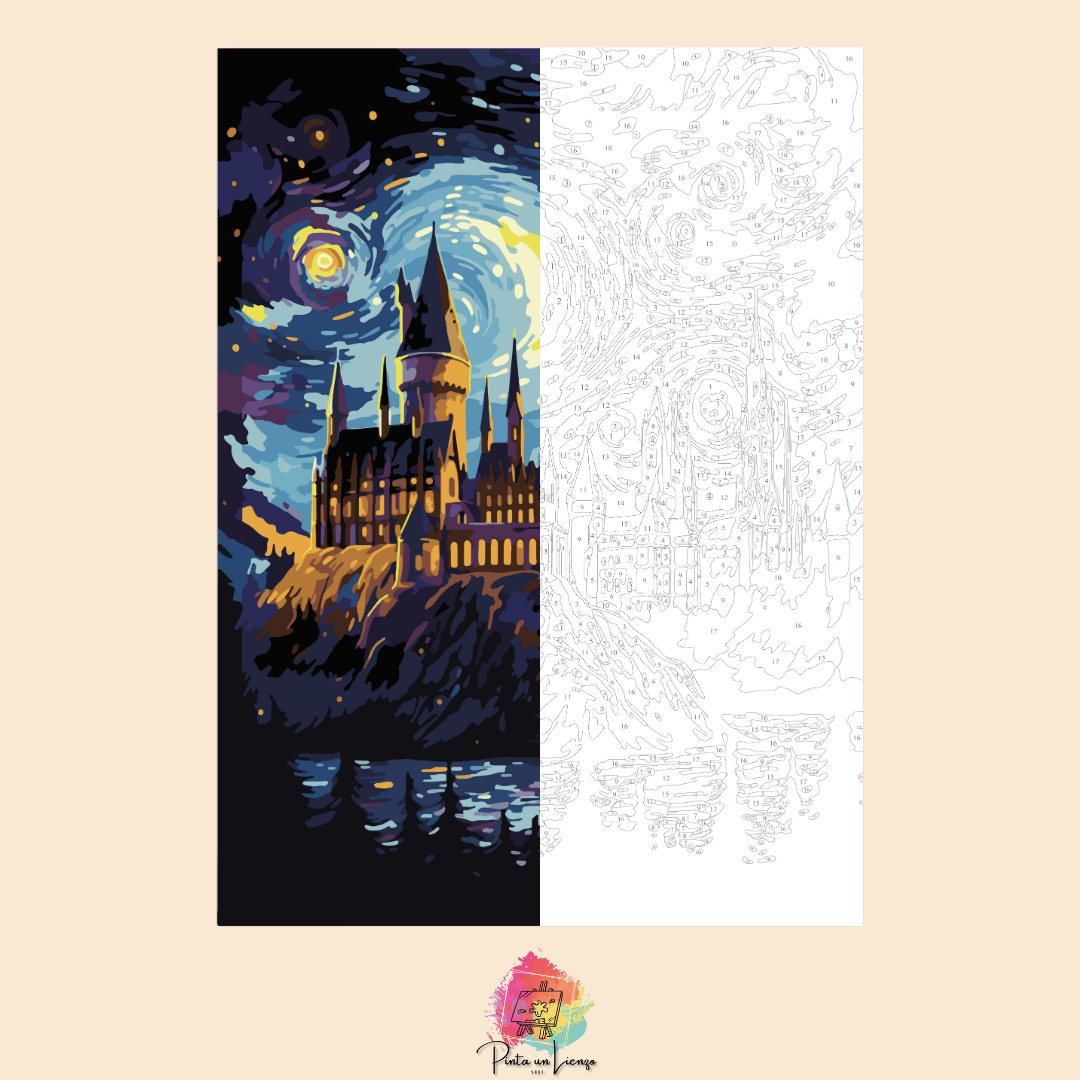 Kit para pintar por números - Castillo de Hogwarts en la Noche Estrellada