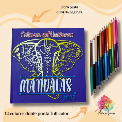 Kit Libro de Mandalas Pasta Dura + Plumones o colores