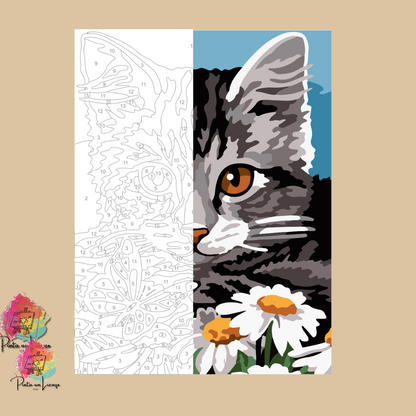 Kit pinta por números - Diseño Gato y Flores