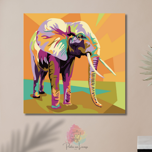 Kit para Pintar por Números en Lienzo - Cuadro Decorativo Elefante en estilo Pop Art