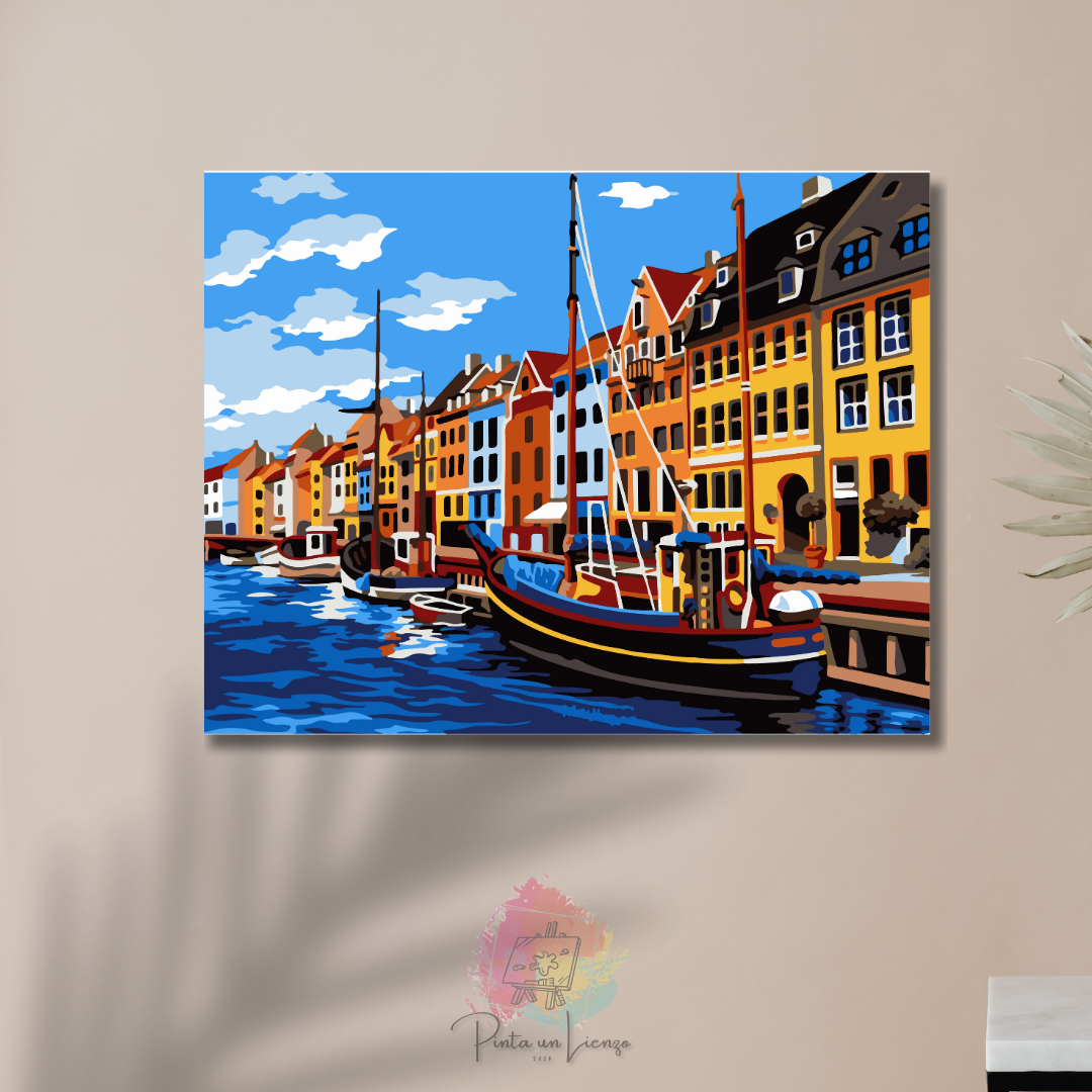 Kit para pintar por números - Paisaje Copenhague Barcos