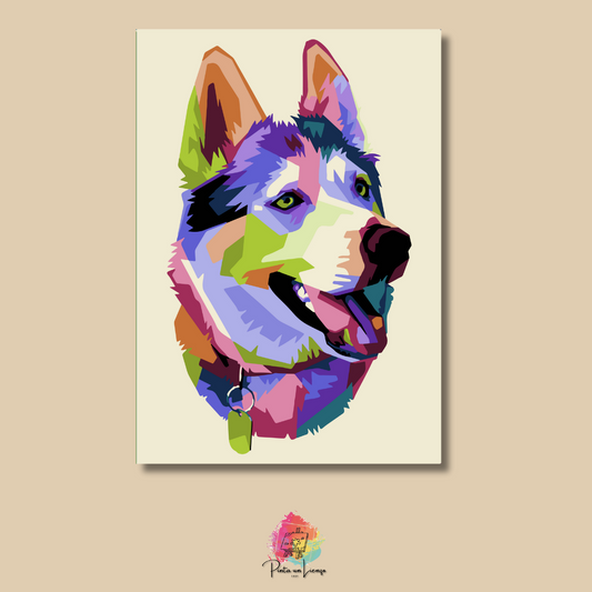 Kit pinta por números - Diseño Perro Husky