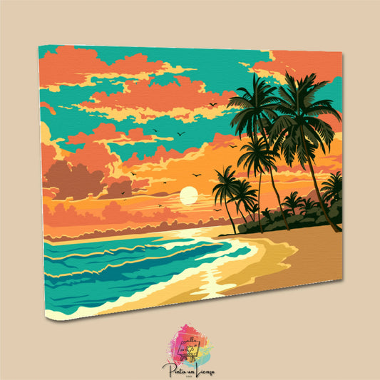Kit para pintar por números - Atardecer playero