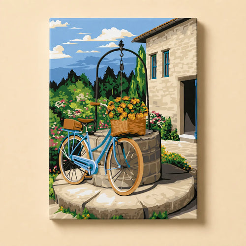 Kit de Lienzo para Pintar por Números - Paisaje Bicicleta canasta