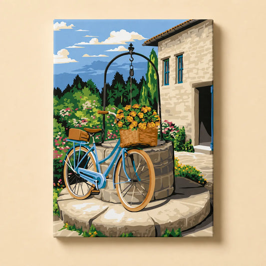 Kit de Lienzo para Pintar por Números - Paisaje Bicicleta canasta