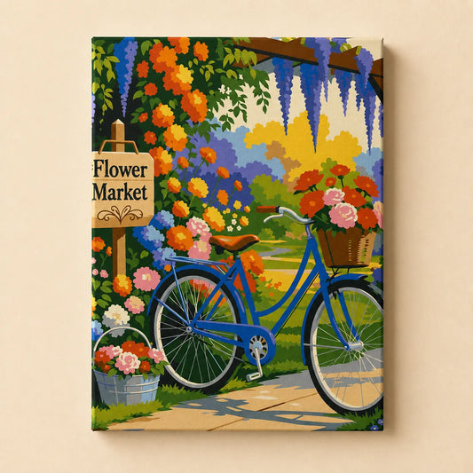 Kit de Lienzo para Pintar por Números - Bicicleta y Flores