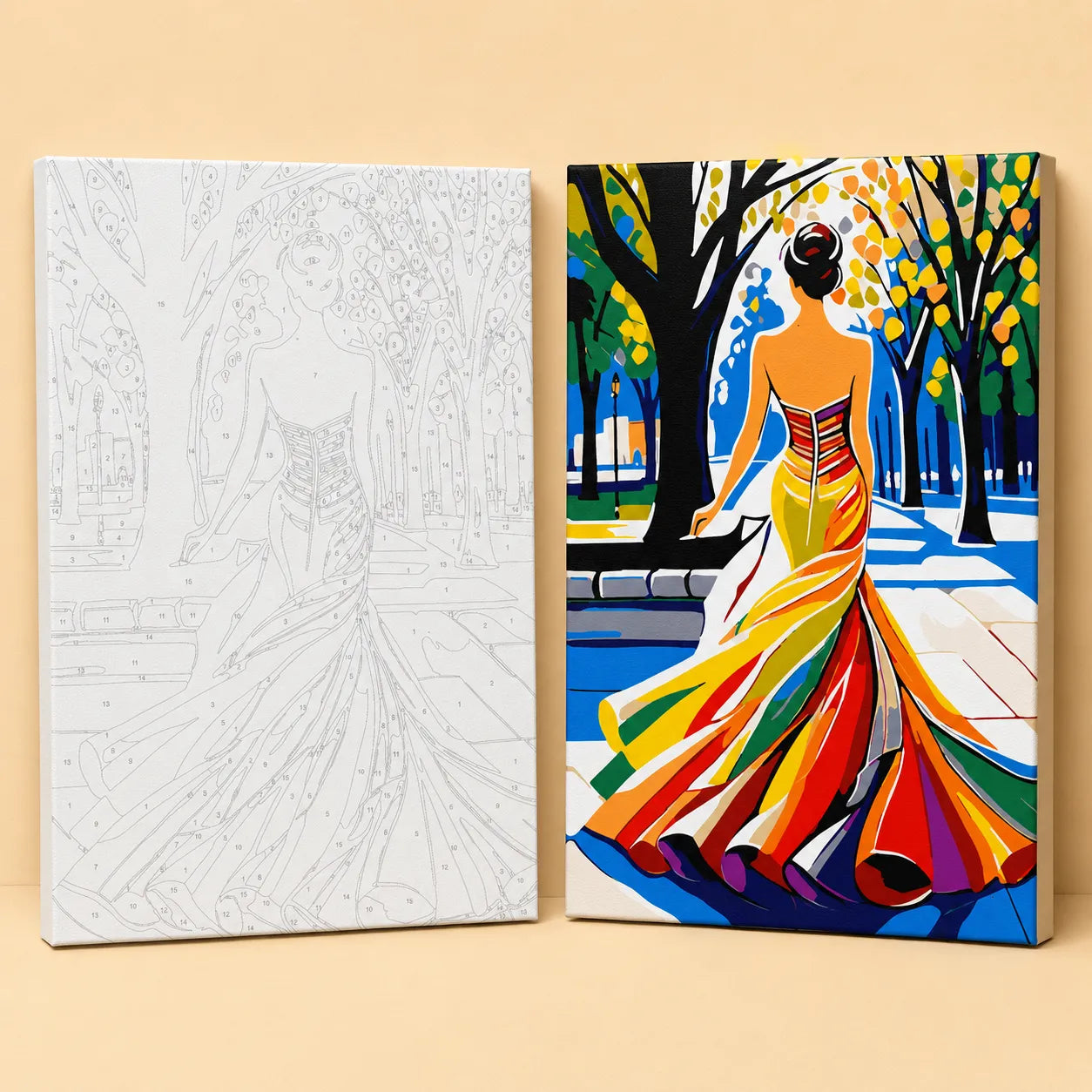 Kit de Lienzo para Pintar por Números - Silueta Elegante Mujer en el Parque