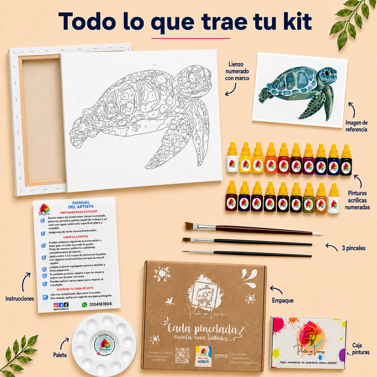 Kit de Lienzo para Pintar por Números - Tortuga Marina Carey