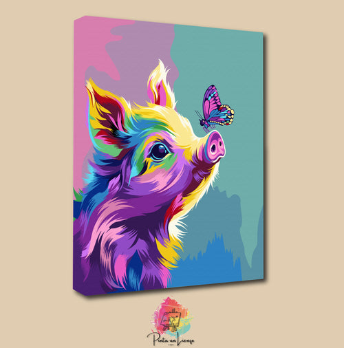 Kit de Lienzo para pintar por números - Cerdito Mariposa