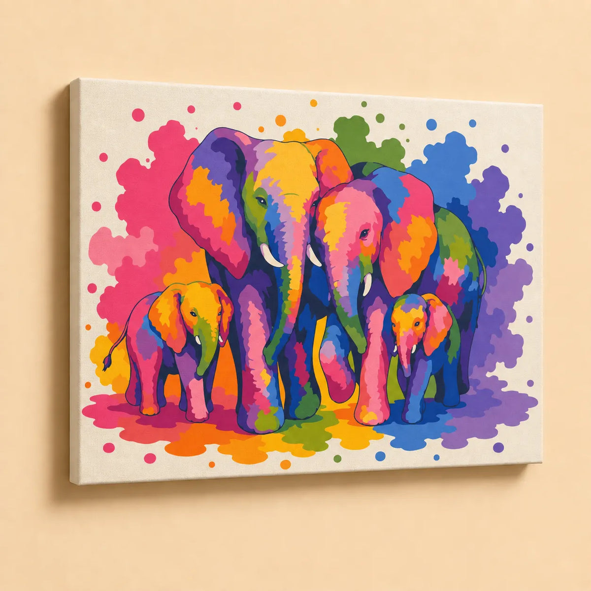 Kit de Lienzo para Pintar por Números - Familia Elefantes colorida