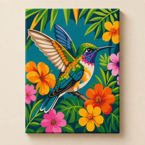 Kit para pintar por números - Colibrí Flores y naturaleza