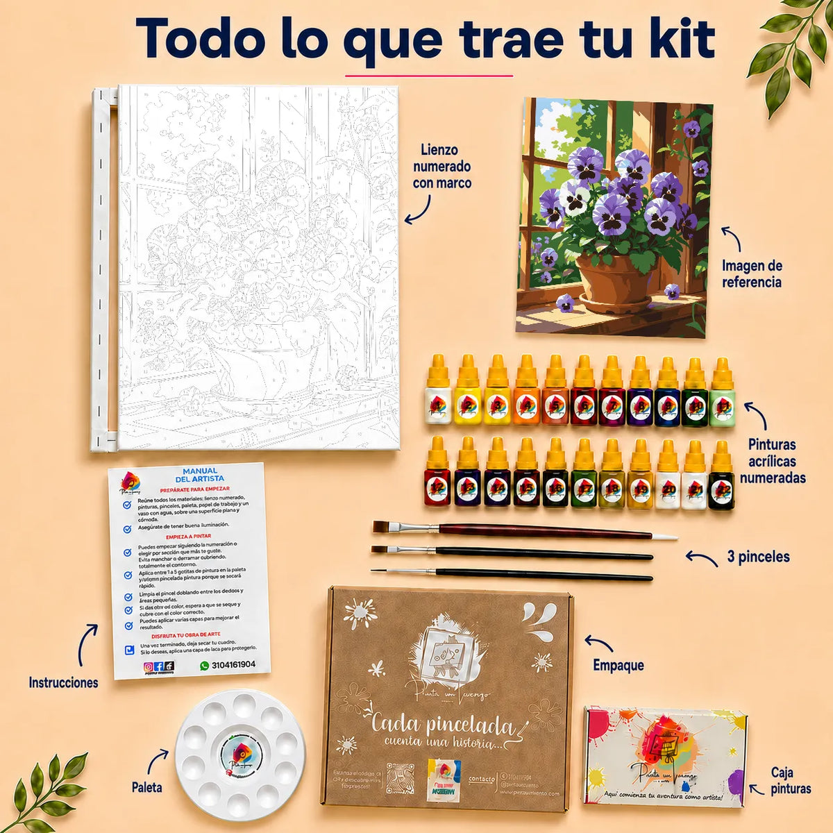 Kit de Lienzo para Pintar por Números - Flores Moradas ventana