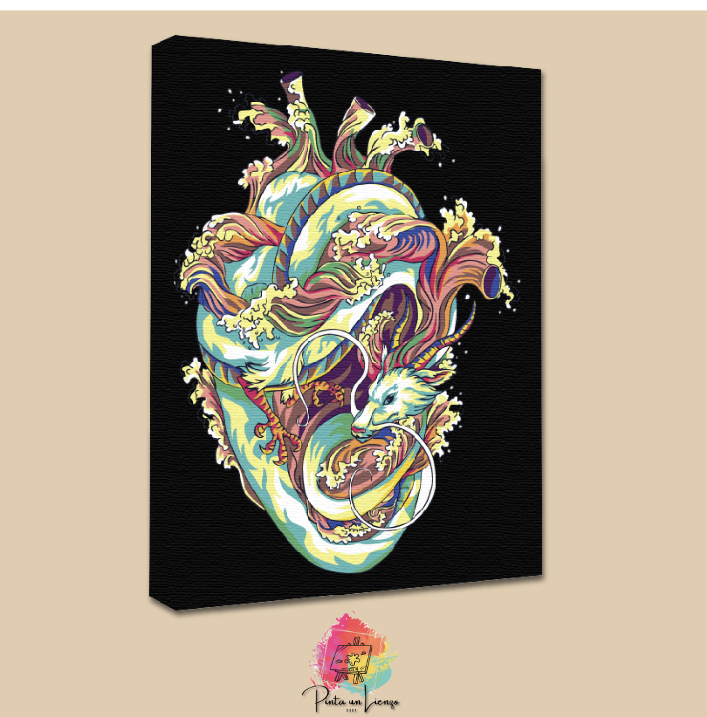 Kit para pintar por números - Dragón y corazón fondo negro